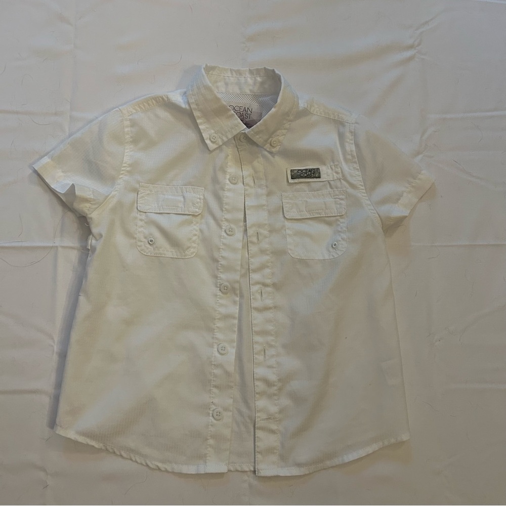 White Button Down Shirt with Short Sleeves Fishing Sun